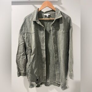 She + Sky Olive Button-Up Shirt